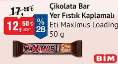 ETİ MAXİMUS LOADİNG ÇİKOLATA BAR YER FISTIK KAPLAMALI 50 G